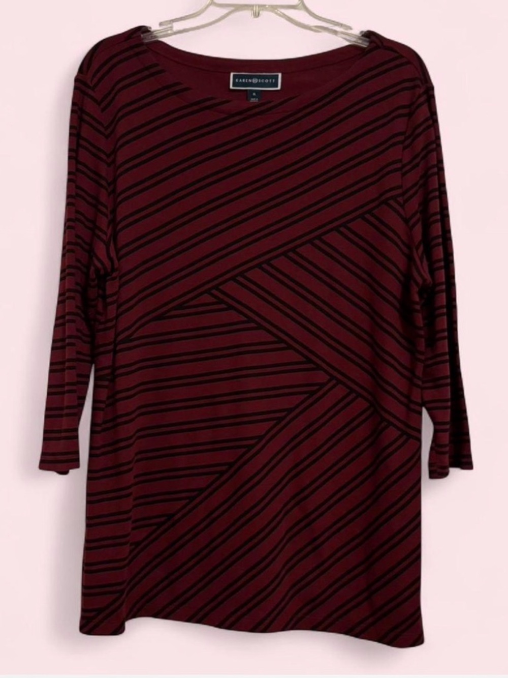 Karen Scott Maroon and Black Striped Top